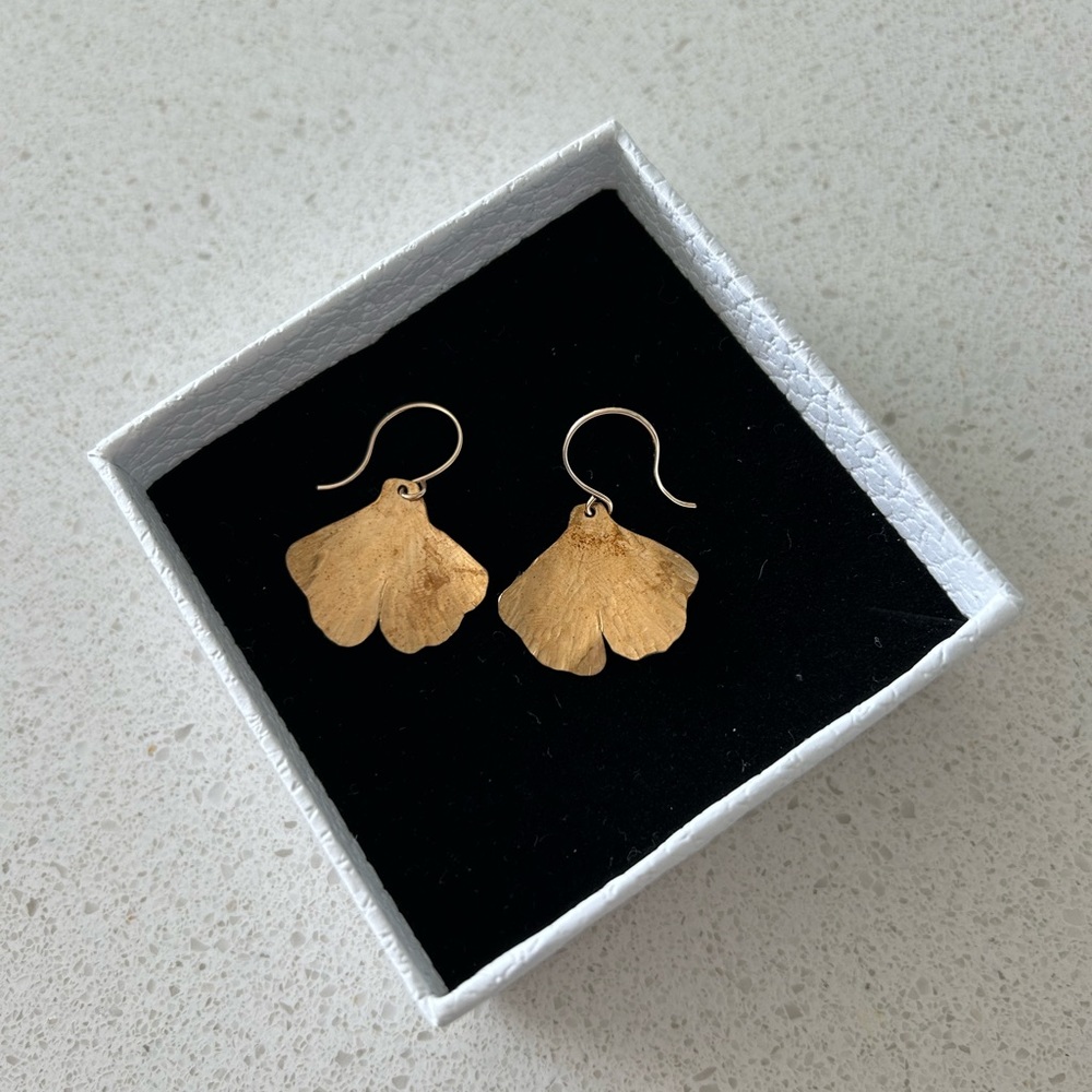 Vintage Gingko Leaf earrings - gold fill over brass